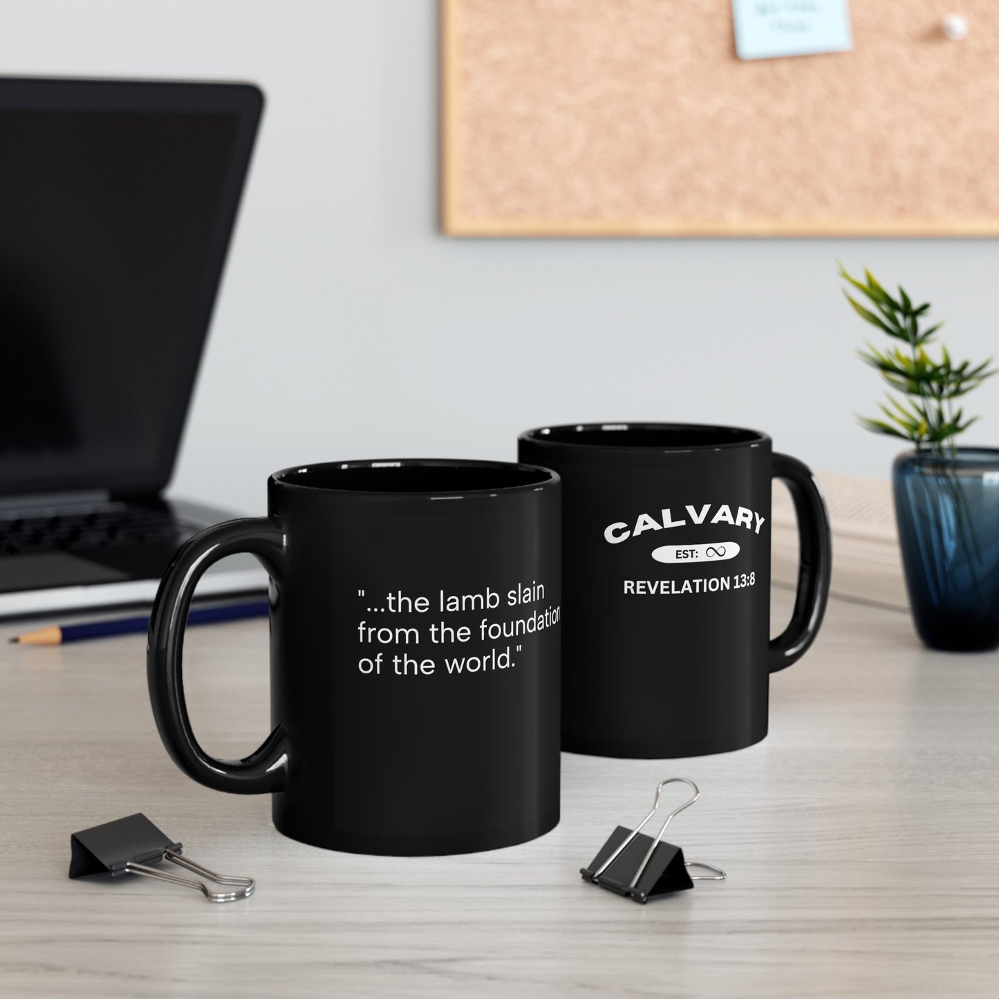 Est: Calvary Eternity Past  Black Mug (11oz, 15oz)